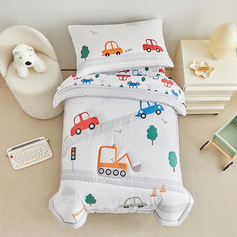 DuShow 4 Pieces Cars Toddler Bedding Set for Boys,Soft Toddler Bed Set in a Bag,Toddler Bed Comforter Set Includes Quilted Comforter, Flat Sheet, Fitted Sheet and Pillowcase - Image 5